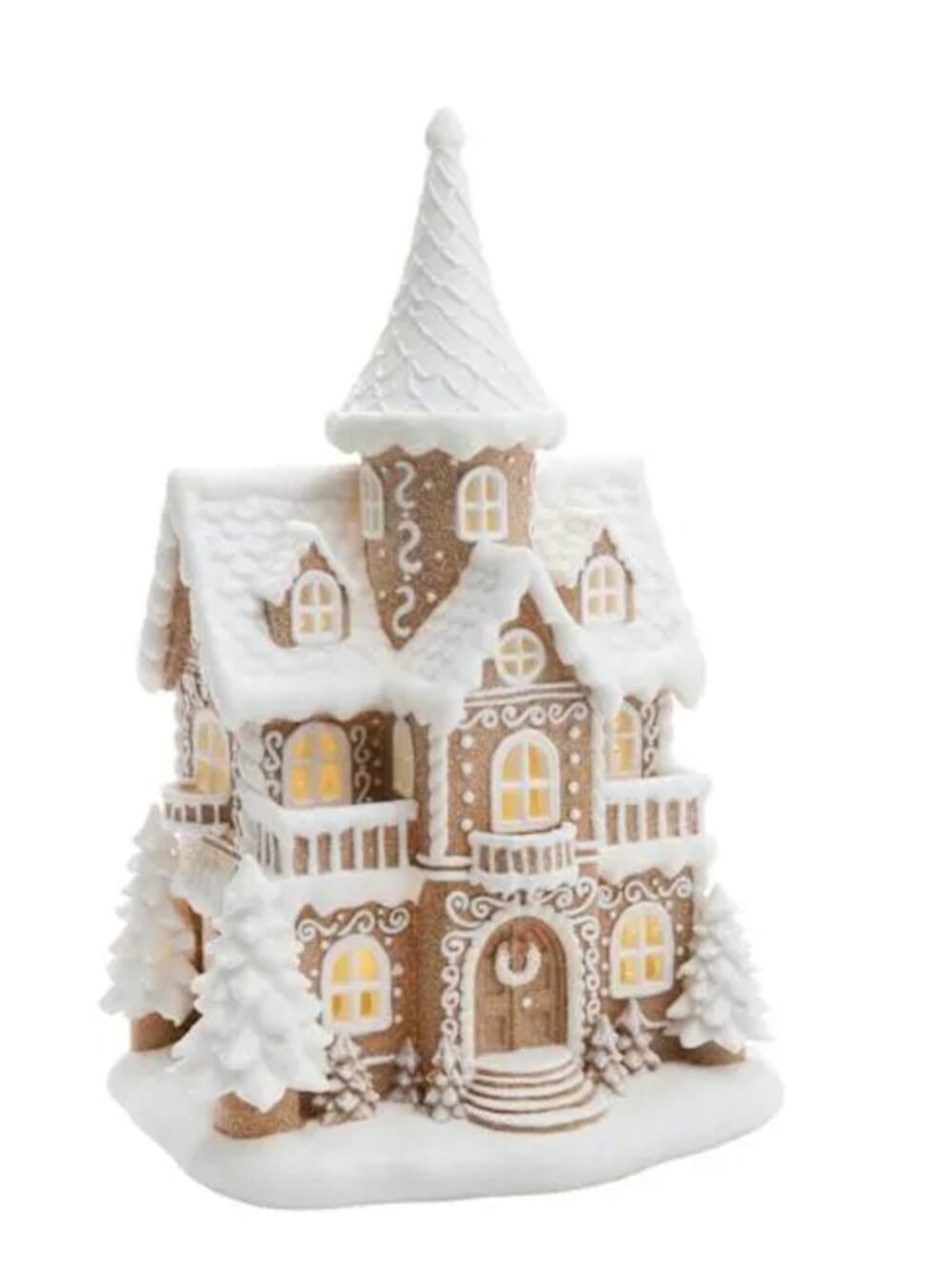 Christmas Holiday Snowy White LED Light Up Gingerbread House Village  12" New